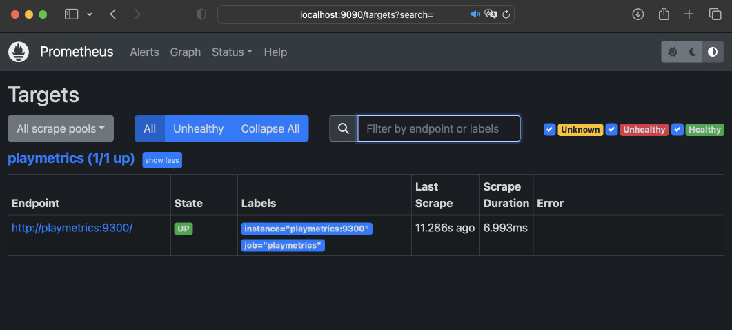Target playmetrics in Prometheus