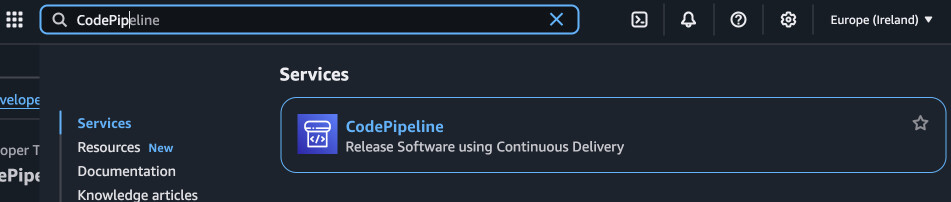 Search for CodePipeline