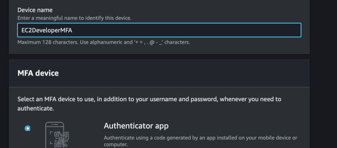 Assigning MFA device to the user