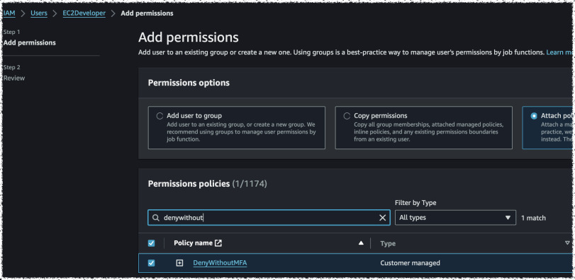 Attaching the policy to both users