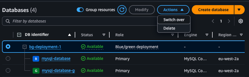 Switchover in the console
