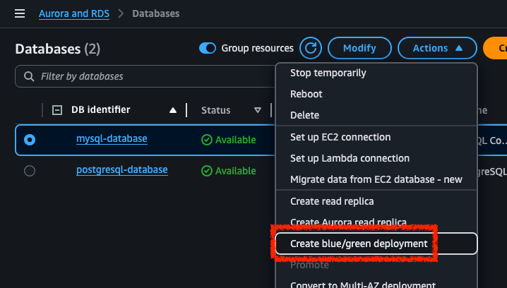 Create blue/green deployment