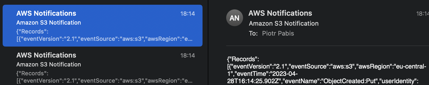 ObjectCreated event email