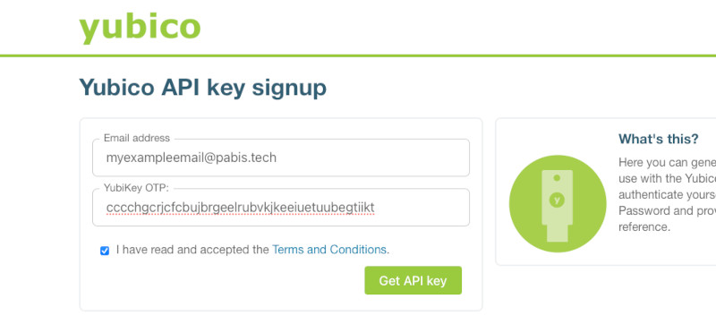 Register for Yubico API key