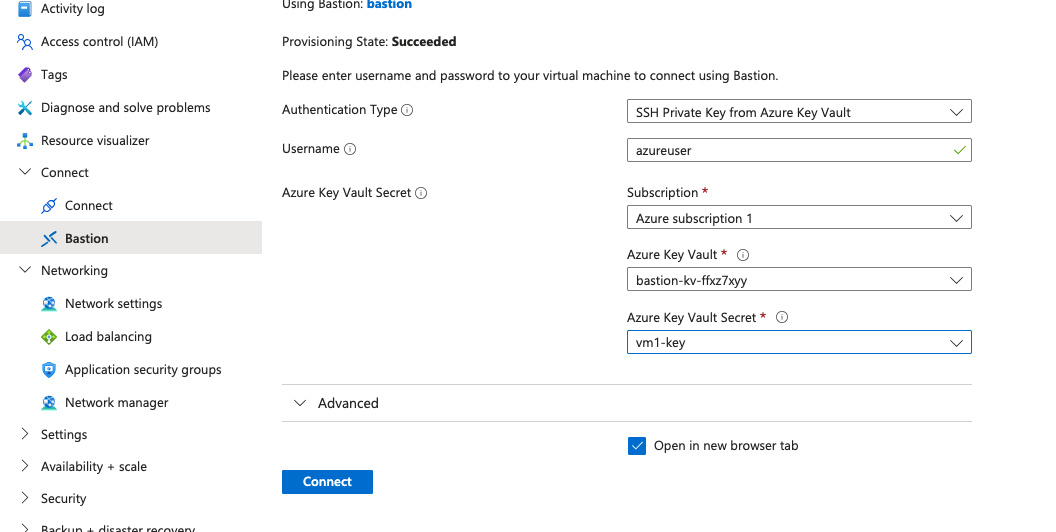 Connecting to Bastion with Key Vault